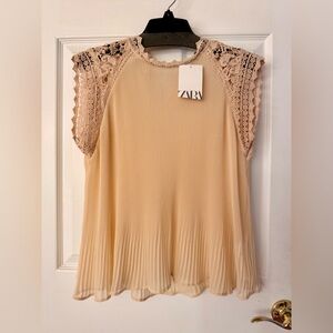 SALE- Zara Cream Lace Detail Pleated Blouse